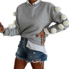 Plush Ball O-Neck Long-Sleeved Sweatshirt