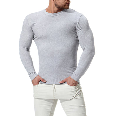 New Men's O-neck Long Sleeve Solid Color Slim Sweater