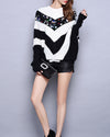 Striped Sequined Loose Bat Sweater