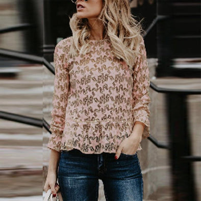 Crew Neck  Plain Casual  Blouses