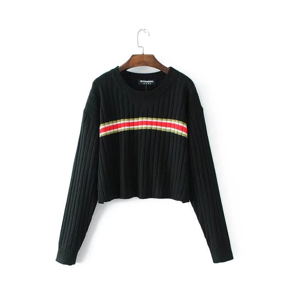 Stripe Loose Round Neck Short Sweaters