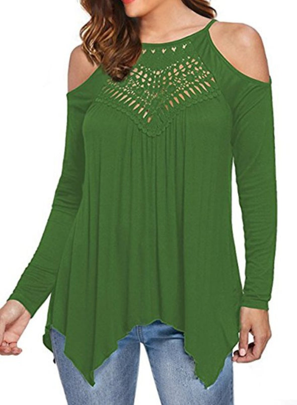 Lace Panel Strapless Long Sleeve T-Shirt