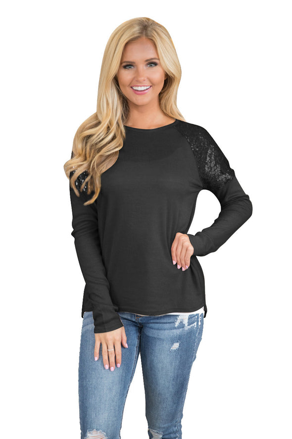 New O-neck sequined long sleeve T-shirt