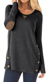 New Solid O-Neck Long Sleeve Patch Button T-shirt