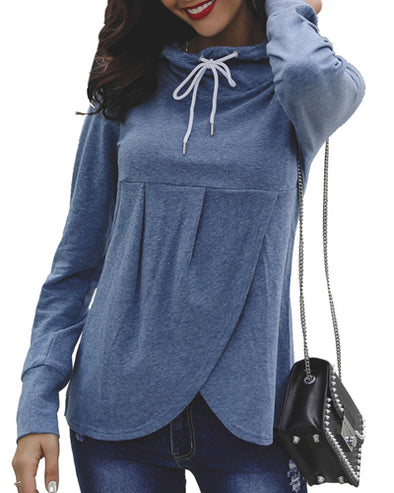 Solid Color Hooded Drawstring Sweatshirt