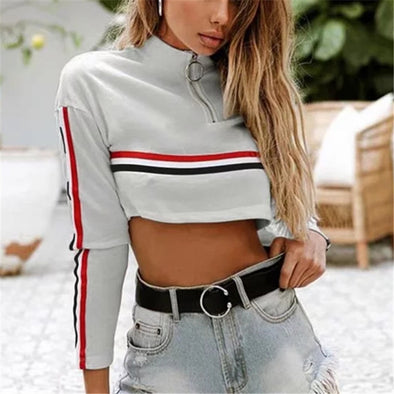 Half-High Collar Stitching Long Sleeve Open-Air Sweatshirt