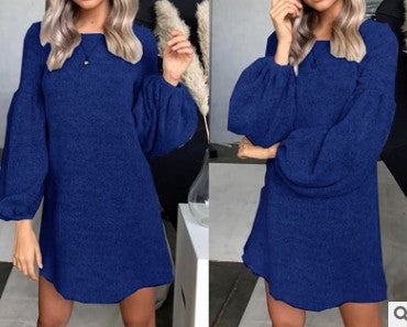 New Solid Color O-Neck Puff Sleeve Sweater