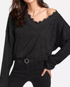 Loose V-Neck Splicing Long-Sleeved Sweater