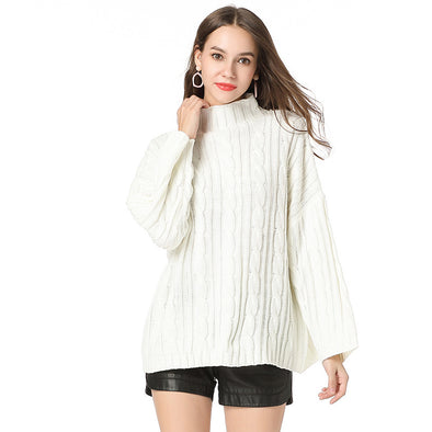 Winding High Neck Collar Long Sleeve Sweaters