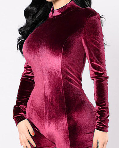 Women's Gold Velvet Long Sleeve Corset