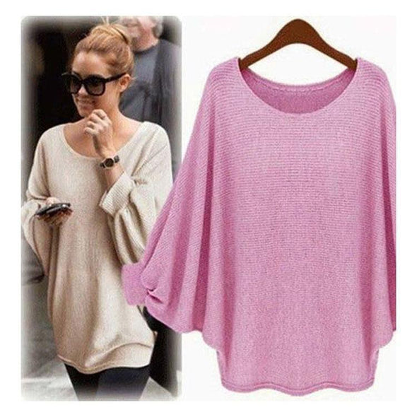 Casual Solid O-Neck Bat Sleeve Loose Sweater