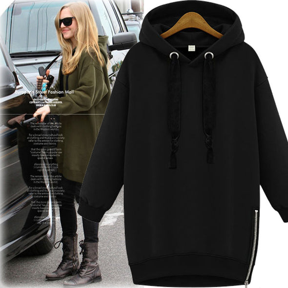 Casual Solid Zipper Split Cotton Hoodies Sweatshirt