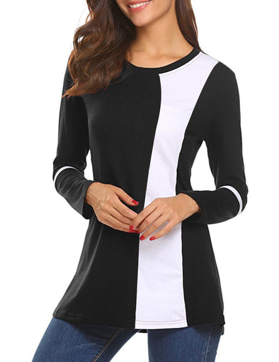 Round Neck Long Sleeve Colorblock T-Shirt