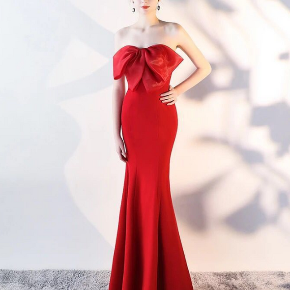 Sexy Solid Bowknot Off-Shoulder Evening Dress