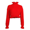 Round Collar Pure Color Ruffles Sweater