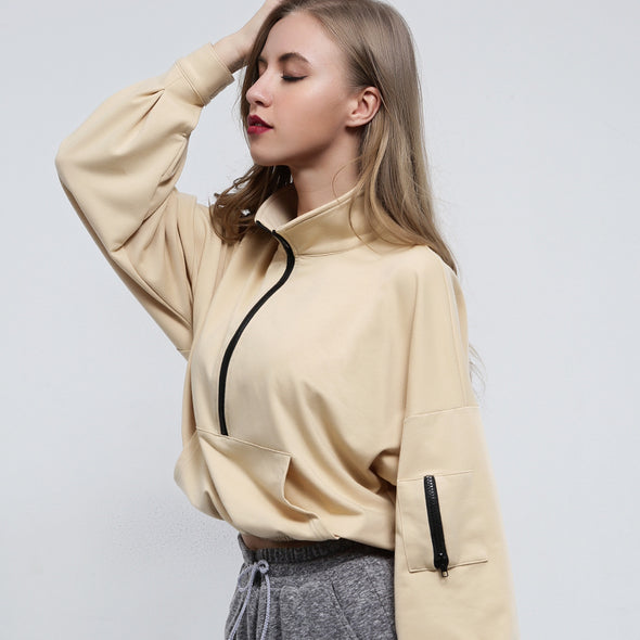 Fashion Solid Turtleneck Zipper Sweatshirt