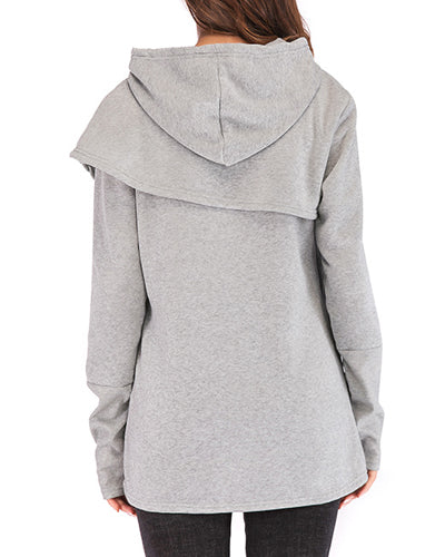 Long-Sleeved Fleece Solid Color Irregular Hooded Sweatshirt