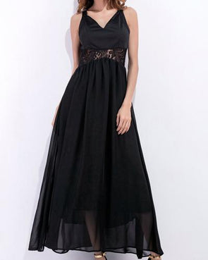 Sling V-Neck Openwork Stitching Evening dress