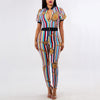 Sexy Golden Chain Print Color Striped Jumpsuit