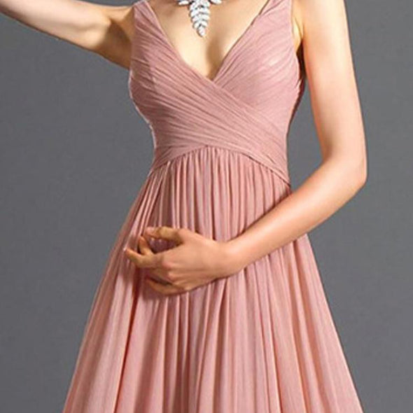 Elegant Deep V-Neck Chiffon Wedding Evening Dress