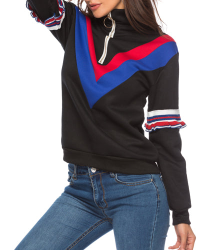 Lapel Zip Stitching Long Sleeve Sweatshirt