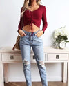 New Drawstring V-neck Short Long Sleeve Sweater