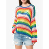 Loose Hand-Woven Striped Rainbow Long Sleeve Sweater