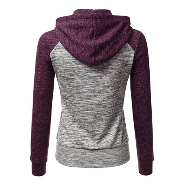 Fashion Stitching Slim Hooded Cardigan Sweatshirt