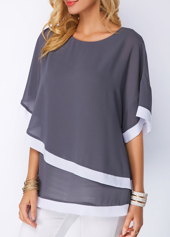 Bat Sleeve Stitching Irregular Chiffon Shirt