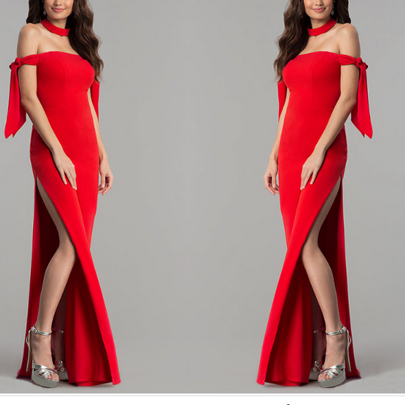 Sleeveless Solid Color Bandage Split Evening Dresses