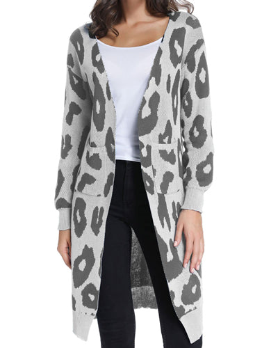 New Leopard Long-Sleeved Knit Cardigan