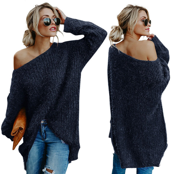 Solid Color Long-Sleeved Shoulder Sweater