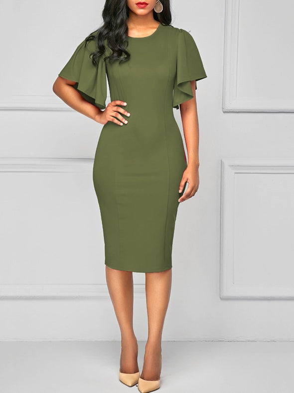 Round Neck  Plain  Blend Bodycon Dress