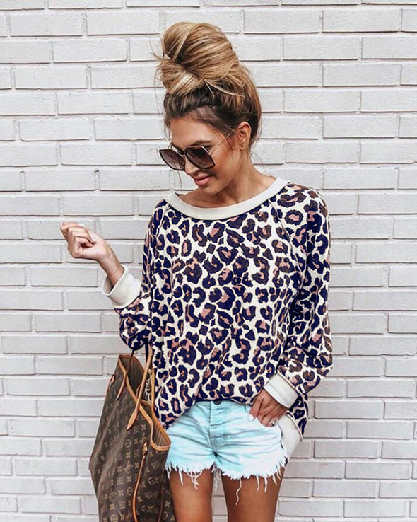 Fashion Leopard O-Neck Long-Sleeved Sweatshirt