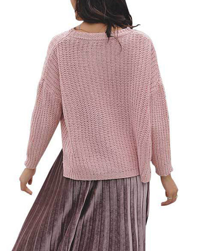 Solid Color Round Neck Slit Button Short Sweater