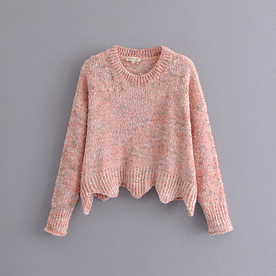 Casual Color Mixing Irregular Knitting Sweater