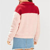 Plush Colorblock Zipper Pocket Patch Coat