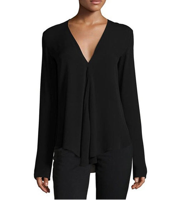 New Deep V-Neck Long-Sleeved Loose Chiffon Shirt