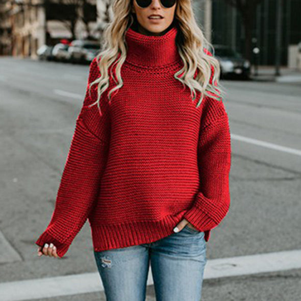 Thick-Line Long-Sleeved High-Neck Sweater