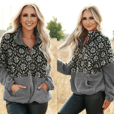 Snowflake Stitching Fleece Sweatshirt