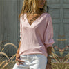 Solid Color V-Neck Long-Sleeved Sweater