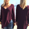 Loose V Neck Long Sleeve Split Sweater