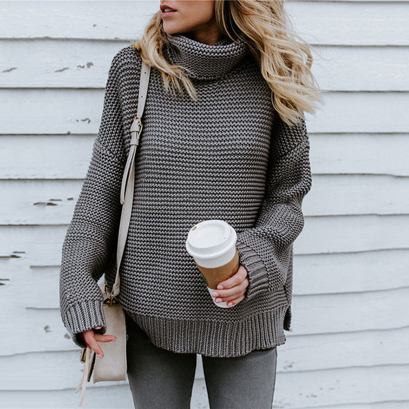 Thick-Line Long-Sleeved High-Neck Sweater