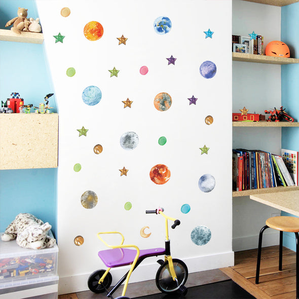 Cartoon Universe Planet Bedroom Wall Sticker