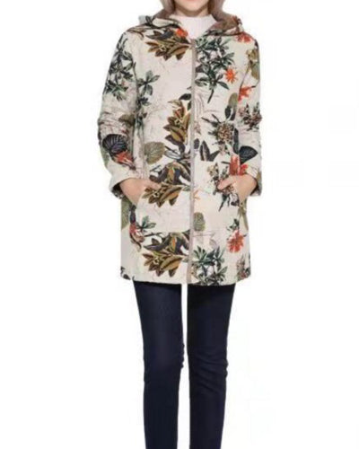 Leaf Print Hooded Long Sleeve Jacket