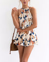 Fashion Print Loose Halter Sleeveless Top Shorts Set