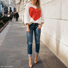 Round Neck Heart Loose Long Sleeve Knitting Sweaters