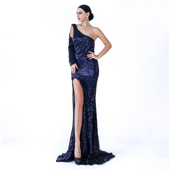 Sexy Off Shoulder Halter Sequined Split Mopping Evening Dress