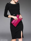 Fashion Solid O-Neck long Sleeve Bodycon Dress