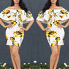 Double Lotus Leaf Floral Printed Slim Bodycon Dress